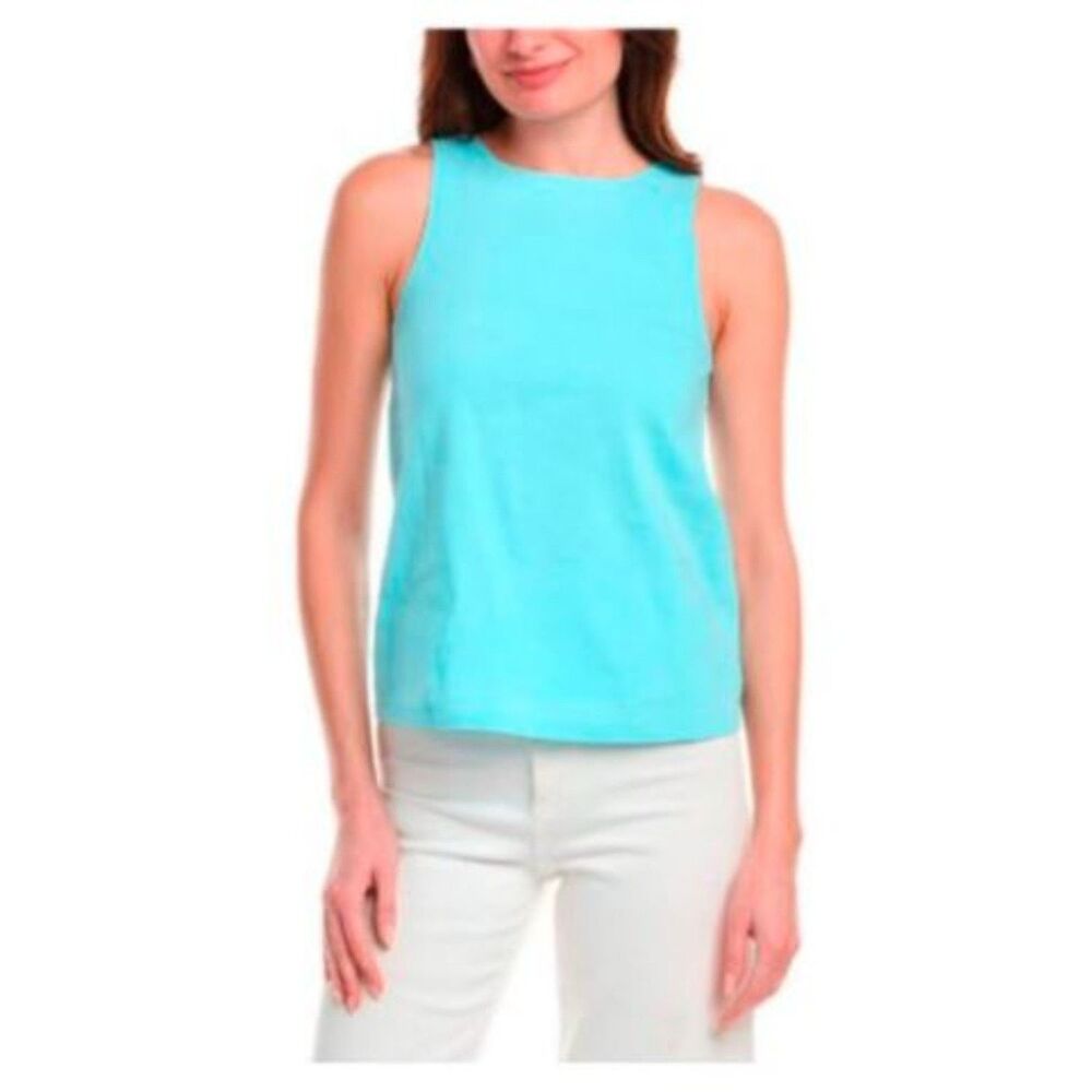 Theory Racerneck Linen Blend Shell Sleeveless Top Cyan blue NWT 298 S Crunch M